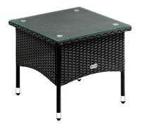 Table d’appoint en polyrotin noir Table basse 50x50x45cm avec plaque en verre Table de jardin en résine tressée