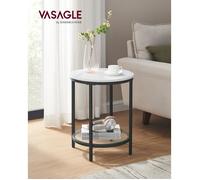 Table d’Appoint, Petite Table Ronde à 2 Niveaux, Table de Nuit, en Panneau d’Aggloméré et Verre, Blanc Marbré et Noir