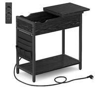 Table d’Appoint - VASAGLE - Petite Table de Chevet avec Multiprise - Noir Boisé