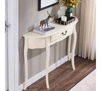 Table d’entrée étroite, console demi-lune en bois d’hévéa avec tiroir | Bois d'hévéa, design demi-lune, gain de place, profondeur 30 cm(Ivory white,35.4IN)