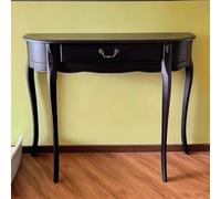Table d’entrée étroite, console demi-lune en bois d’hévéa avec tiroir | Bois d'hévéa, design demi-lune, gain de place, profondeur 30 cm(Black,35.4IN)