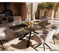 Table d’extérieur Edge 200x100 cm Céramique Emperador Extra Lucidato Brun foncé Piètement croisé rectangulaire Noir