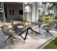 Table d’extérieur Edge 200x100 cm céramique Laminam® Noir Desir brun piètement croisé rectangulaire noir