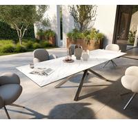 Table d’extérieur Edge 300x100 cm céramique Laminam® Statuarietto blanc piètement croisé rectangulaire en acier inoxydable