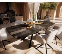 Table d’extérieur Edge Boot 240x120 cm Céramique Emperador Extra Lucidato Brun foncé Piètement croisé rectangulaire Noir