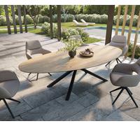 Table d’extérieur Edge Ovale 280x130 cm céramique Laminam® Sabbia couleur chêne piètement croisé rectangulaire noir