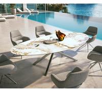 Table d’extérieur Edge Ovale 280x130 cm céramique Minas Melange blanc-beige piètement croisé rectangulaire en acier inoxydable
