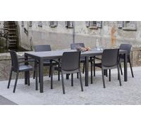 Dmora - Table d'extérieur Roma, Etagère à manger rectangulaire extensible, Table de jardin extensible effet rotin, 100% Made in Italy, 150/220x90h72 cm, Blanc