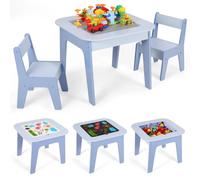 Table d'activité en bois pour enfants - Table de jeu 2 en 1 avec blocs de construction - Table carrée avec 2 chaises - Avec espace de rangement - 60 x 60 x 49 cm - Bleu