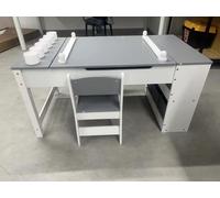 Table d'activité Kinder pour enfants avec 2 chaises - Table 3-en-1 - Réglable en hauteur - Tableau avec rouleau de papier - Espace de rangement avec 6 boîtes - Bois - 109x61x53 cm - Gris/Blanc