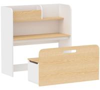 Table d'activité Moonbite pour enfants, 5-en-1, avec banc mobile et espace de rangement, étagère à livres et plateaux, hauteur de bureau 42 cm, panneau en MDF, blanc