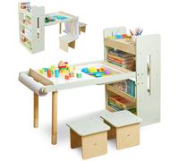 Table d'activité pour enfants 6 en 1 avec chaises, réglable en hauteur, en bois, de couleur verte