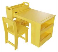 Table d'activité pour enfants avec 2 chaises - Table en bois pour les activités - Grands espaces de rangement - Table de jeux et de bricolage pour chambre d'enfant - Jaune