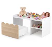 Table d'activité pour enfants COSTWAY, avec plateau, couvercle rabattable, espace de rangement et étagère, banc-siège pour enfants sur roulettes, boîte de rangement, ensemble de sièges pour enfants