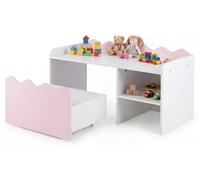 Table d'activité pour enfants en bois de COSTWAY, avec plateau et étagère, banc enfant avec couvercle rabattable et espace de rangement, boîte de rangement, ensemble de sièges pour enfants