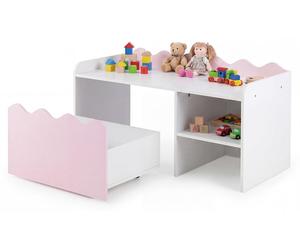 Table d'activité pour enfants en bois de COSTWAY, avec plateau et étagère, banc enfant avec couvercle rabattable et espace de rangement, boîte de rangement, ensemble de sièges pour enfants