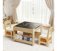 Table d'activité pour enfants - Ensemble 3 pièces (table et chaise) - En bois - Avec tiroirs de rangement - Pour l'apprentissage et les jeux - 62 cm - Jaune