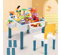 Table d'activités enfant avec chaise - Table multi-activités 6 en 1 - 51 x 51 cm - Avec 292 blocs de construction - Plateau double face