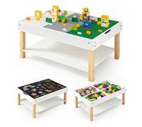 Table d'Activités Enfant-COSTWAY-Table de Jeu Double Face Ardoise & Plaque de Construction 4 Bacs de Rangement Table Sensorielle