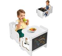 Table d'activités Montessori pour enfants - Chaise d'apprentissage avec tableau réglable en hauteur - Blanc - Meubles de jeu et d'apprentissage