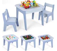 Table d'activités pour enfants - Table de cubes en bois 2 en 1 avec 2 chaises - Avec espace de rangement - Bois - 60 x 60 x 49 cm - Pour le bricolage, la lecture et l'école maternelle - Bleu