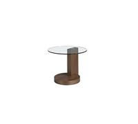 Table d'angle ronde en verre trempé et noyer