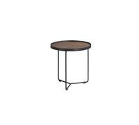 Table d'angle ronde en noyer et acier noir