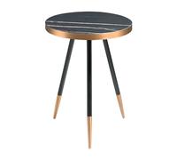 Table d'angle ronde en marbre porcelaine et acier noir