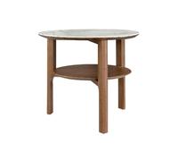Table d'angle ronde en porcelaine, marbre et noyer