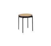 Table d'angle ronde en rotin, bois noir et acier noir