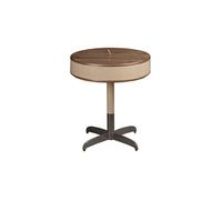 Table d'angle ronde en similicuir, noyer et acier gris