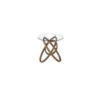 Table d'angle ronde en verre trempé et noyer