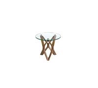 Table d'angle ronde en verre trempé et noyer