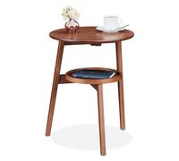 Table d'appoint - 2 niveaux - 60x47x40 cm - Table basse ronde - Style rétro - Salon - Chambre - Bambou - Marron