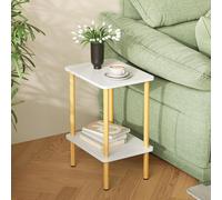 Table d'appoint 2 niveaux en bois table de nuit étroite espace de rangement - style scandinave chambre à coucher salon - montage facile blanc/naturel
