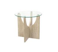 Table d'appoint Ø45cm plateau verre et piétement en MDF aspect travertin - VERTINA -