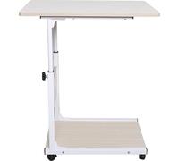 Table d'appoint à roulettes - Table roulante en forme de C - 2 niveaux - 50 × 35 cm - 4 roulettes verrouillables - Pour canapé et lit - Érable blanc