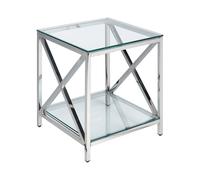Table d'Appoint Argentée et Transparent en Verre Trempé et Acier 50 x 45 cm