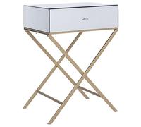 Table d'Appoint au Design Glamour avec Tiroir en Verre Effet Miroir et Pies en Métal Doré 70 cm de Hauteur Beliani