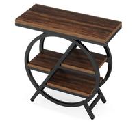 Table d'appoint avec rangement - Table d'appoint étroite en bois à 3 niveaux - Table de salon - Piètement métallique géométrique - Rectangulaire 30 x 65 x 66,5 cm - Brun rustique