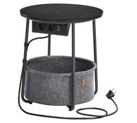 Table d'appoint avec station de recharge et prise électrique – Noir/Gris – 45 x 50 cm