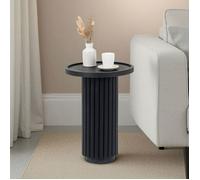 Table d'appoint BEJA 53 cm Ronde, En Bois de Manguier Massif Noir avec Socle en Marbre, Bout de Canapé pour Salon Design Cannelé