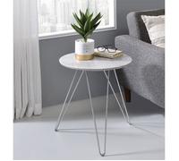 Table d'appoint BENNO table à café table basse ronde bout de canapé design retro vintage pieds épingle en métal chromé, décor béton