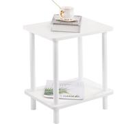 Table d'appoint Benzoa® en bois massif, avec double réglage de la hauteur, 2 plateaux de rangement, un design minimaliste et des pieds inclinés – idéale pour les salons et les chambres