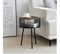 Table d'appoint Bjørnsund avec espace de stockage intérieur noir effet bois [en.casa]