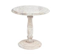 Table d'Appoint Blanc Cassé en Bois de Manguier Guéridon à Plateau Sculpté