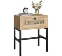 Table d'appoint boho - petite table de chevet avec tiroir - gain de place - façade tressée - structure en bois autoportante - couleur : bois