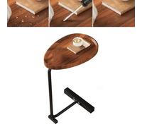 Table d'appoint C en bois foncé pour petit salon 24,4in | Plateau résistant aux taches, cadre acier et bois, finition grain foncé