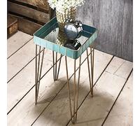 Table d'appoint carrée 35x56 cm en métal turquoise et doré