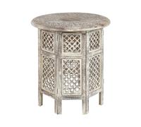 Beliani Table d'Appoint Marron Clair en Bois de Manguier à Base Ajourée et Plateau Sculpté Santra